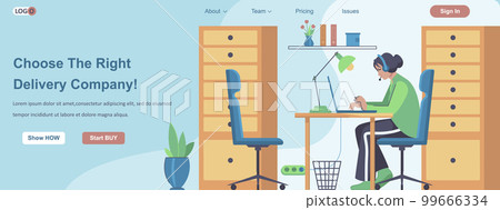Choose The Right Delivery Company web banner concept. Call center operator processes orders with delivery service landing page template. Vector illustration with people characters in flat design 99666334