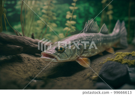 Fishing. Close-up shut of a zander fish under water. Illustration AI Generative 99666613