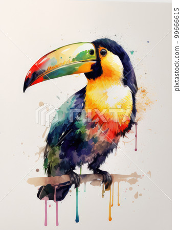 Cute Watercolor Toucan Bird. Illustration AI Generative 99666615