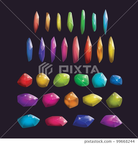 Crystals and natural minerals collection. Cartoon Magic Gemstones set. Game assets. vector illustration Crystals and natural minerals collection. Cartoon Magic Gemstones set. Game assets. vector illustration 99668244
