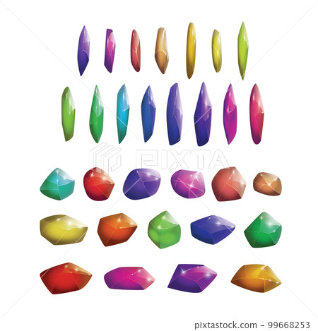Crystals and natural minerals collection. Cartoon Magic Gemstones set. Game assets. vector illustration Crystals and natural minerals collection. Cartoon Magic Gemstones set. Game assets. vector illustration 99668253