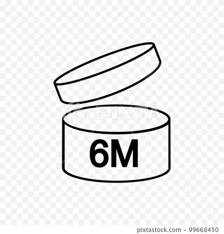 6m PAO icon. 6 months period after opening sign. Thin line jar with open lid and numbers. Product freshness time. Cosmetic, shampoo, makeup validity label 6m PAO icon. 6 months period after opening sign. Thin line jar with open lid and numbers. Product freshness time. Cosmetic, shampoo, makeup validity label 99668450