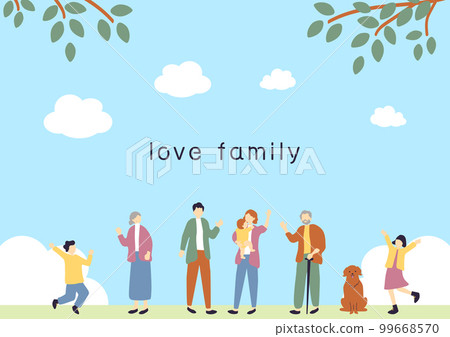 3 generation family leaf blue sky background 99668570