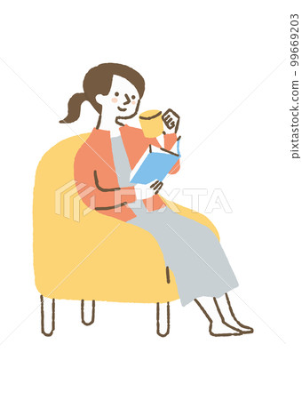 坐在沙發上看書的女人_顏色 99669203