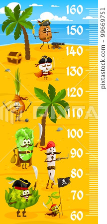 Kids height chart ruler cartoon vegetable pirates and corsairs characters. Vector pediatric stadiometer with potato, mushroom, onion, lettuce or cauliflower with radish and olive filibusters and scale Kids height chart ruler cartoon vegetable pirates and corsairs characters. Vector pediatric stadiometer with potato, mushroom, onion, lettuce or cauliflower with radish and olive filibusters and scale 99669751