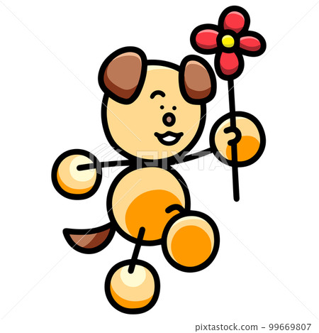 Illustration of a dog skipping with a flower dog 99669807