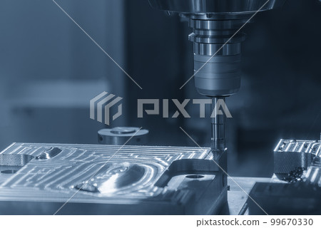 The CNC milling machine rough cutting the injection mold parts by indexable tools. 99670330