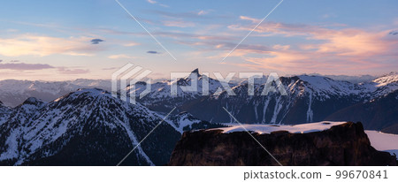 Snow Covered Canadian Mountain Landscape in Winter. Nature Background Snow Covered Canadian Mountain Landscape in Winter. Nature Background 99670841