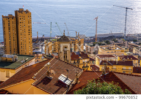 Panoramic view of Canton de Beausoleil and Monaco.Cote d'Azur of French Riviera. France 99670852