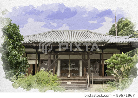 Watercolor-style Byakugoji Temple Main Hall, Nara City, Nara Prefecture 99671967