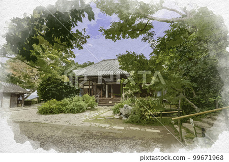 奈良縣奈良市水彩風格的 Byakugoji Temple 本殿 奈良縣奈良市水彩風格的 Byakugoji Temple 本殿 99671968