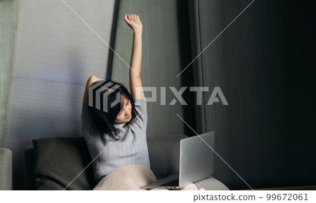 Asian woman has shoulder pain while working on laptop at home. People with body-muscles problem, Healthcare And Medicine. Asian woman has shoulder pain while working on laptop at home. People with body-muscles problem, Healthcare And Medicine. 99672061