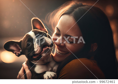 Loyal friends with their loving owners or other pets. 99672461