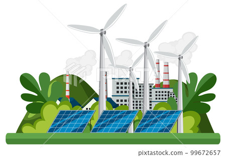 Green energy concept with solar panels and wind turbines 99672657