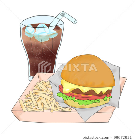 Melting cheeseburger, fries and cola set 99672931