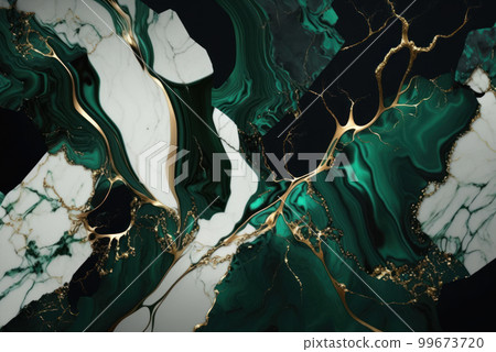 Abstract marbled texture dark green and white marble with golden veins artificial stone illustration graphic design creative wallpaper. 99673720