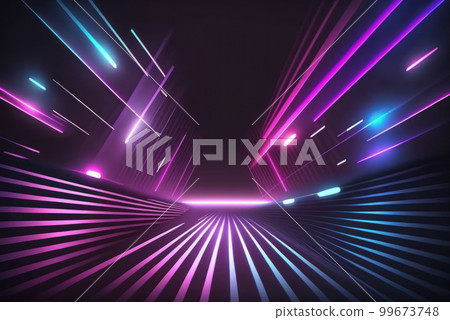 3d rendering neon light abstract ultraviolet background, dynamic glowing lines blue pink laser rays fashion stage background. 99673748