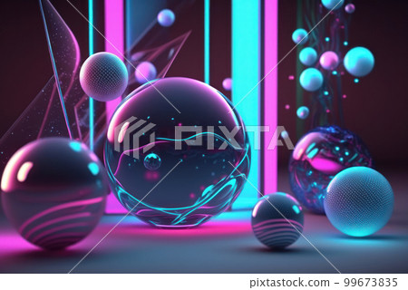 3D render realistic neon lights lines and bubbles  background vector design illustration. 99673835