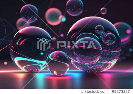 3D render realistic neon lights lines and bubbles background vector design illustration. 3D render realistic neon lights lines and bubbles background vector design illustration. 99673837