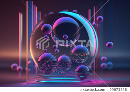 3D render realistic neon lights lines and bubbles background vector design illustration. 3D render realistic neon lights lines and bubbles background vector design illustration. 99673838