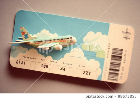 Airplane on ticket and cloud for trip and vacation background. 99673853