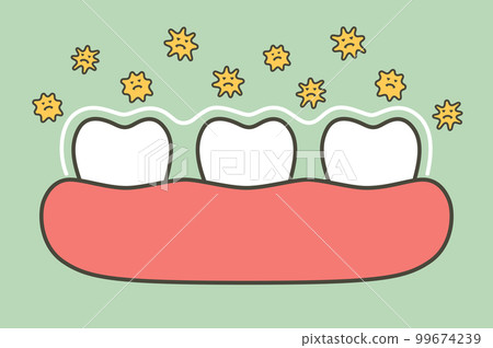Healthy tooth by protection bacteria, microbe or virus around teeth - dental cartoon vector flat style 99674239