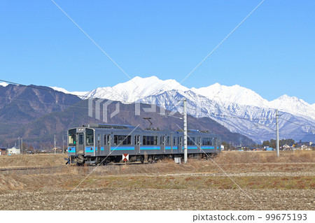 Otori Line Foothills of Northern Alps in winter 99675193