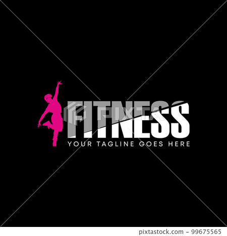 Writing FITNESS in letter cutting font with woman dance image graphic icon logo design abstract concept vector stock. Can be used as a symbol related to initial or sport. 99675565