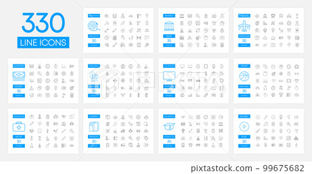 Set of 330 modern thin line icons. High quality pictograms. Line icon set of business, medicine, media, money, travel, construction, education and sport. Vector illustration. Set of 330 modern thin line icons. High quality pictograms. Line icon set of business, medicine, media, money, travel, construction, education and sport. Vector illustration. 99675682