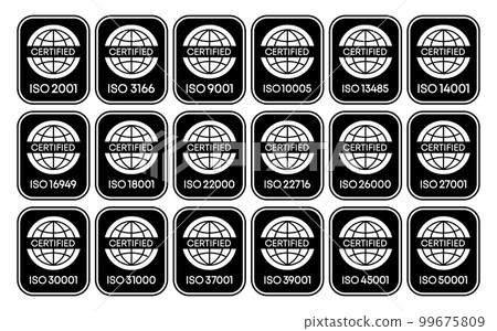 Set of International Organization for Standardization badge. Set of popular standards ISO. Certificate concept. Vector illustration. 99675809