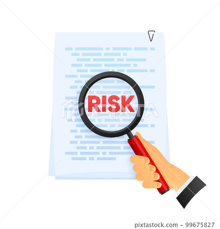 Risk Word Magnifying Glass on document on white background. Risk Management icon. Vector illustration. Risk Word Magnifying Glass on document on white background. Risk Management icon. Vector illustration. 99675827