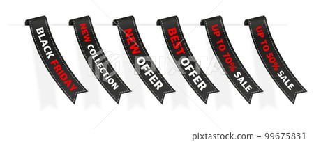 A set of ribbons with the inscription sale. Special price offer signs. Discount on goods or services. Shopping concept. Promotion price mega sale, special discount. Vector illustration. 99675831
