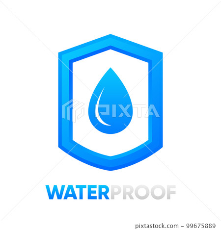 Waterproof shield icon. Water resistant icons for package. Water drop protection concept. Logo isolated on white background. Vector illustration. 99675889