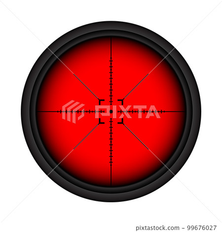 Various weapon thermal infrared sight, sniper rifle optical scope. Hunting gun viewfinder with crosshair. Aim, shooting mark symbol. Military target sign. Game UI element. Vector illustration Various weapon thermal infrared sight, sniper rifle optical scope. Hunting gun viewfinder with crosshair. Aim, shooting mark symbol. Military target sign. Game UI element. Vector illustration 99676027