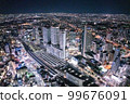 Aerial photography night view helicopter light up Nagoya 99676091