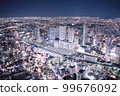 Night view helicopter light up Nagoya aerial photography 99676092