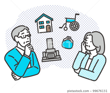 諮詢老年和生命終結/家庭/夫婦的老年夫婦的矢量插圖素材 99676131