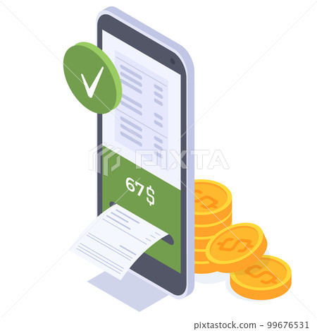Isometric smartphone online transaction. Mobile phone money transfer, currency conversion or online bank application 3d vector illustration Isometric smartphone online transaction. Mobile phone money transfer, currency conversion or online bank application 3d vector illustration 99676531