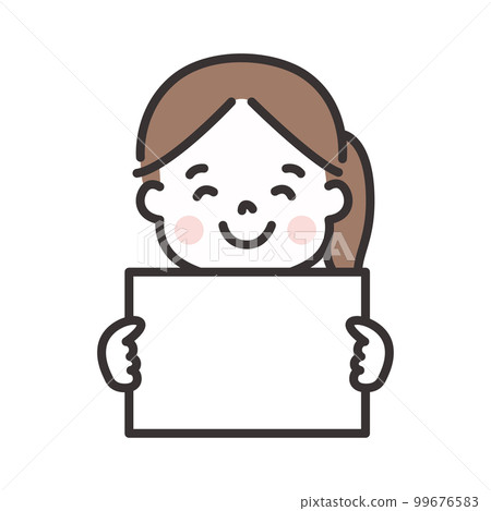 Illustration of a girl holding a white panel Illustration of a girl holding a white panel 99676583