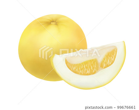 Realistic illustration material (watercolor) of Banpeiyu (whole and cut into wedges) 99676661