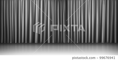 Stage floor background with silver silk curtain 99676941