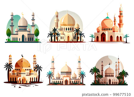 set vector illustration of muslim greeting card arch ramadan concept 99677510