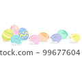 Background illustration of Easter eggs Eggs with colorful patterns and a picture of a rabbit 99677604
