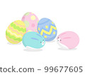 Illustration of an Easter egg An egg with a colorful pattern and a picture of a rabbit 99677605
