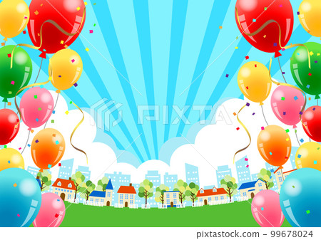 初夏熱鬧的城市景觀背景水平與集中線 99678024