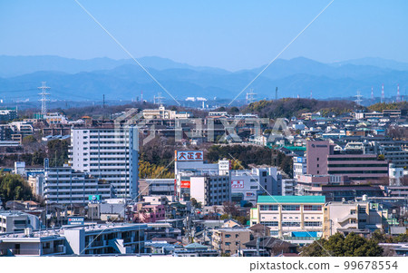 Cityscape of Yokohama, Japan Clear blue sky... Azamino Station and other townscapes can be seen 99678554