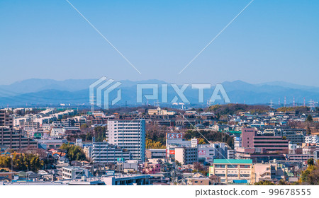 Cityscape of Yokohama, Japan Clear blue sky... Azamino Station and other townscapes can be seen 99678555