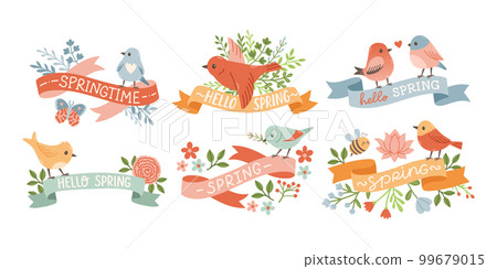 Spring labels set with season quotes, bird,...-插圖素材 [99679015] - PIXTA圖庫