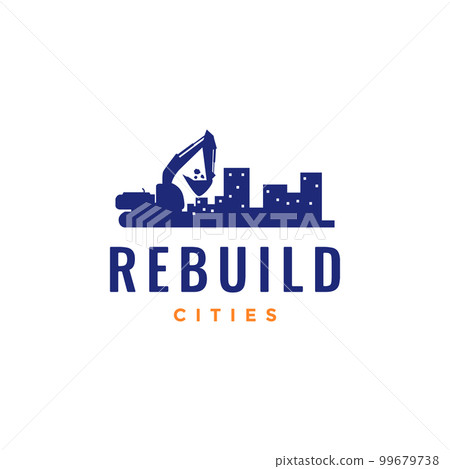 excavator rebuilding construction city apartment logo design vector icon 99679738