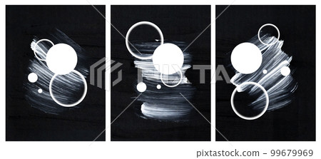 Abstract minimalist painting in the style of Modern. Printable picture in black and white. Large brush strokes and circles. Three poster designs in one Abstract minimalist painting in the style of Modern. Printable picture in black and white. Large brush strokes and circles. Three poster designs in one 99679969